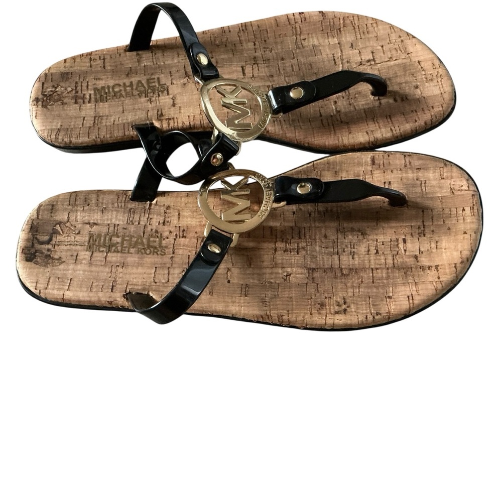 Michael Kors charm jelly sandals black T-strap cork slip on size 6 - Picture 2 of 5